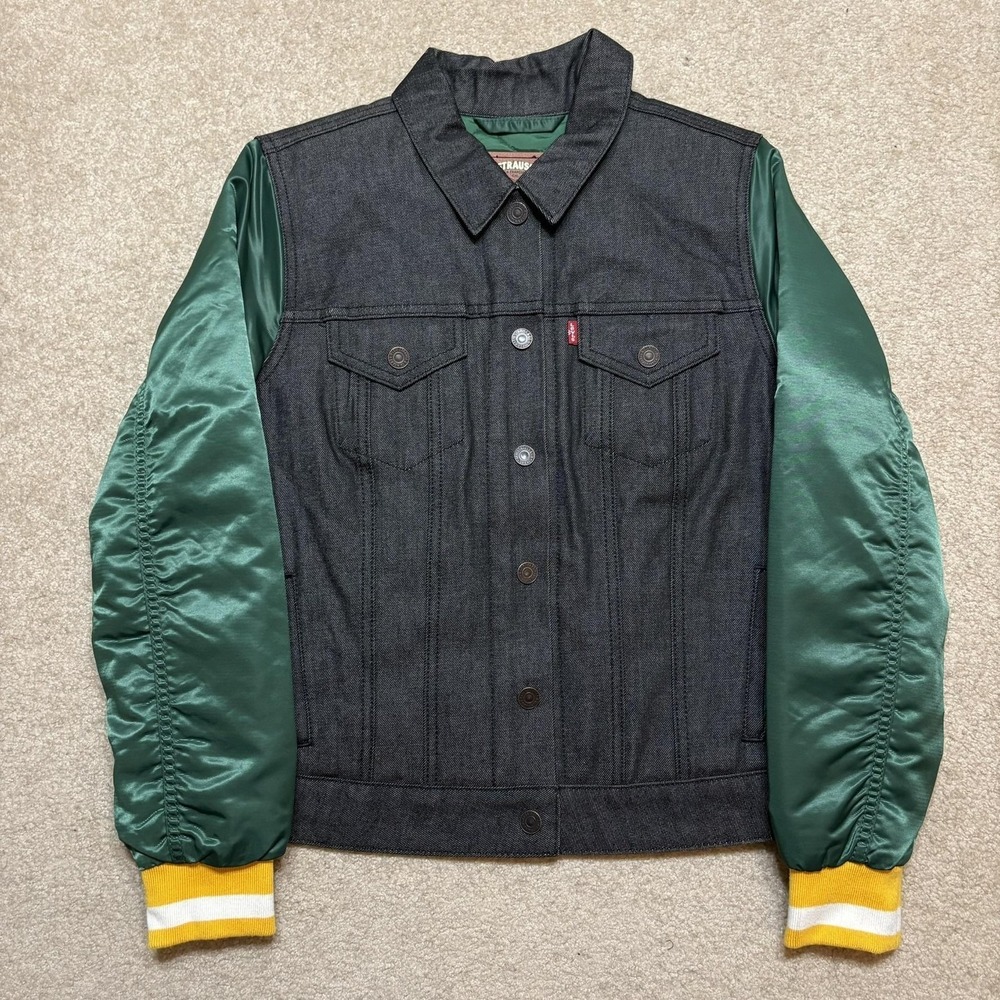 Levi's Green‎ Bay Packers Denim Jacket Womens Medium Trucker Green NFL Quilted